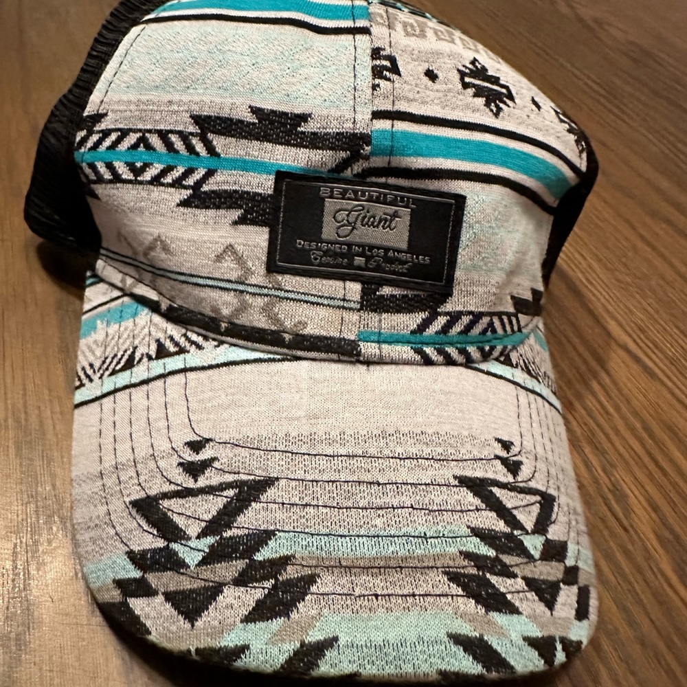 Beautiful Giant Hat Cap Snap Back Blue White Southwestern Aztec B